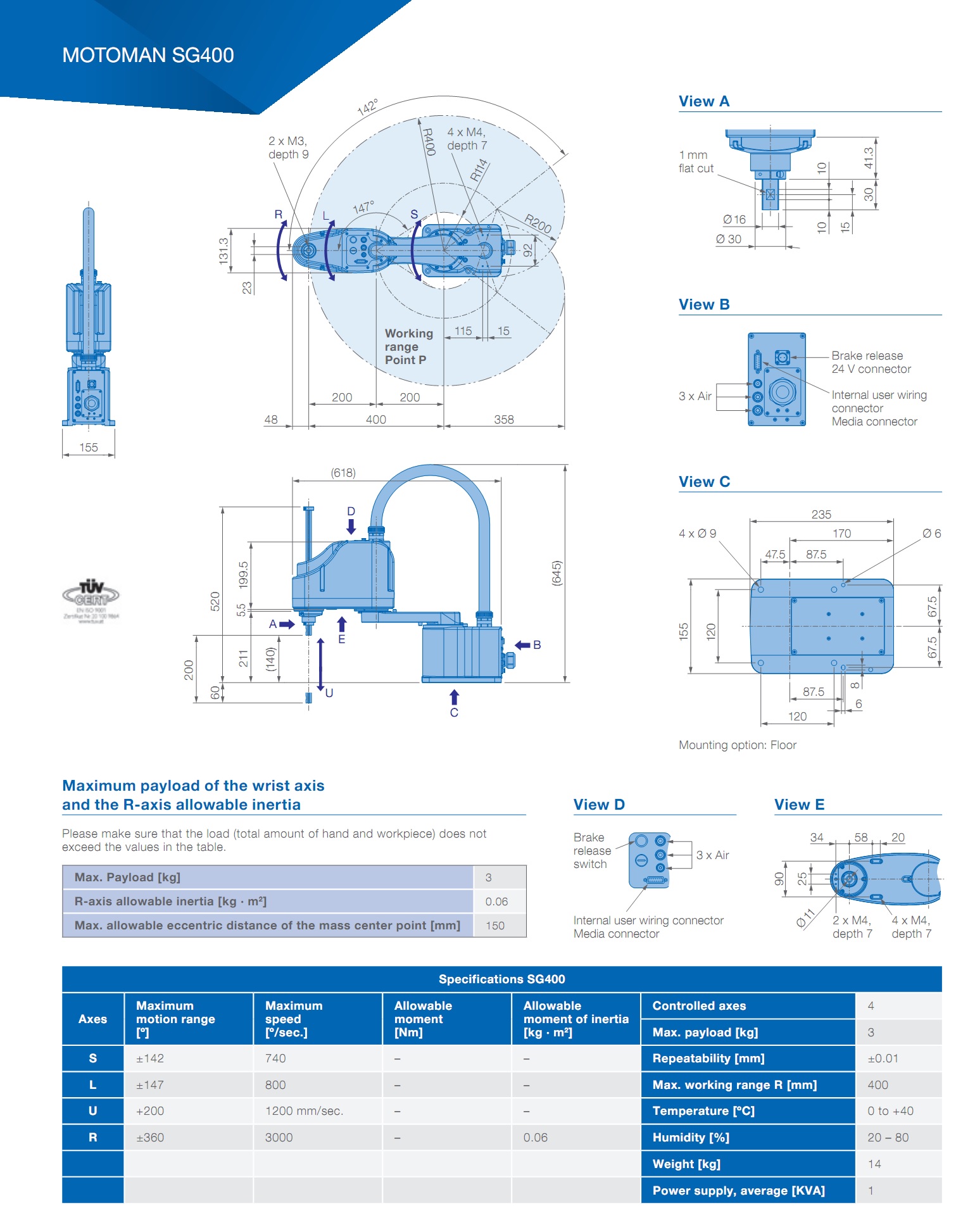 Robot Yaskawa SG400 Specification